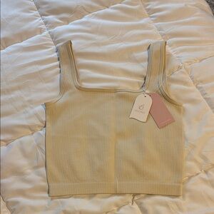 Tan Cream Fitted Crop Tank Top